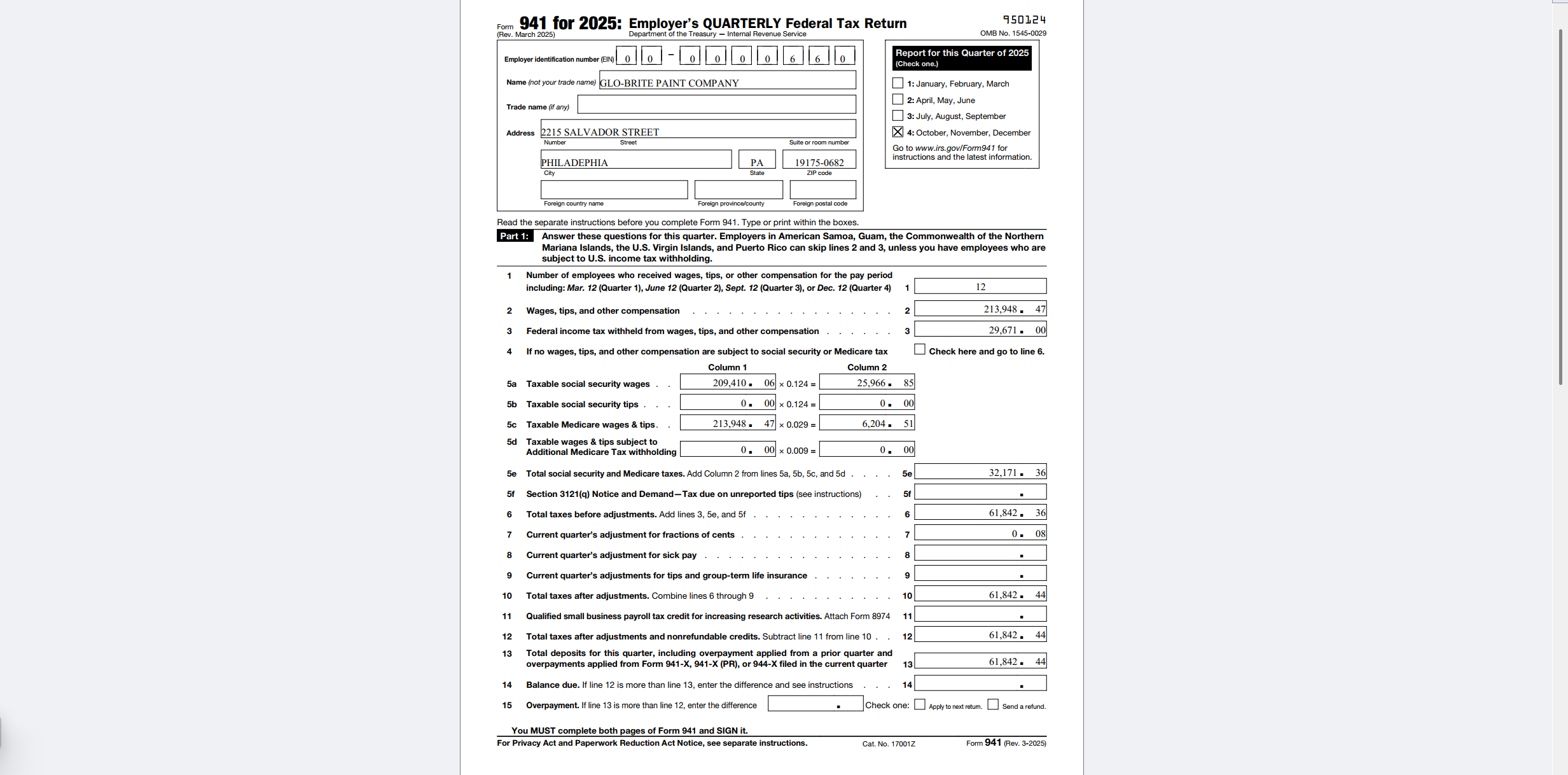 Form 941 — Quarterly Tax Return